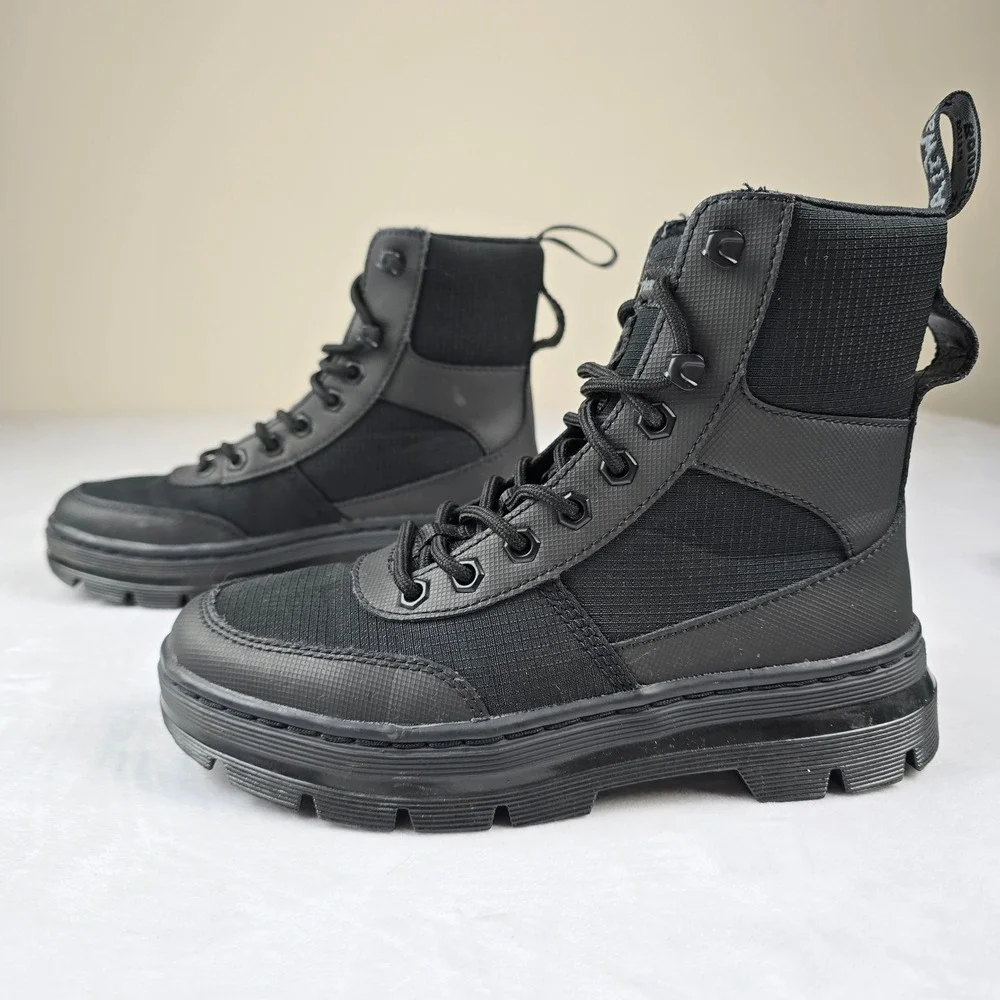 Dr Martens Combs Tech Black Leather Nylon Combat Boots Mens 5 Womens 6